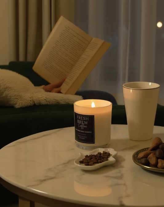 Fresh Brew Coffee - 8oz White Glass Candle