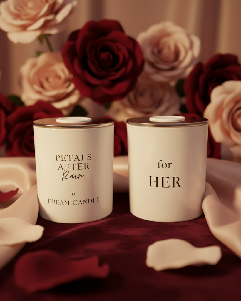 White Glass Valentine's Candle - Petals After Rain (For Her)