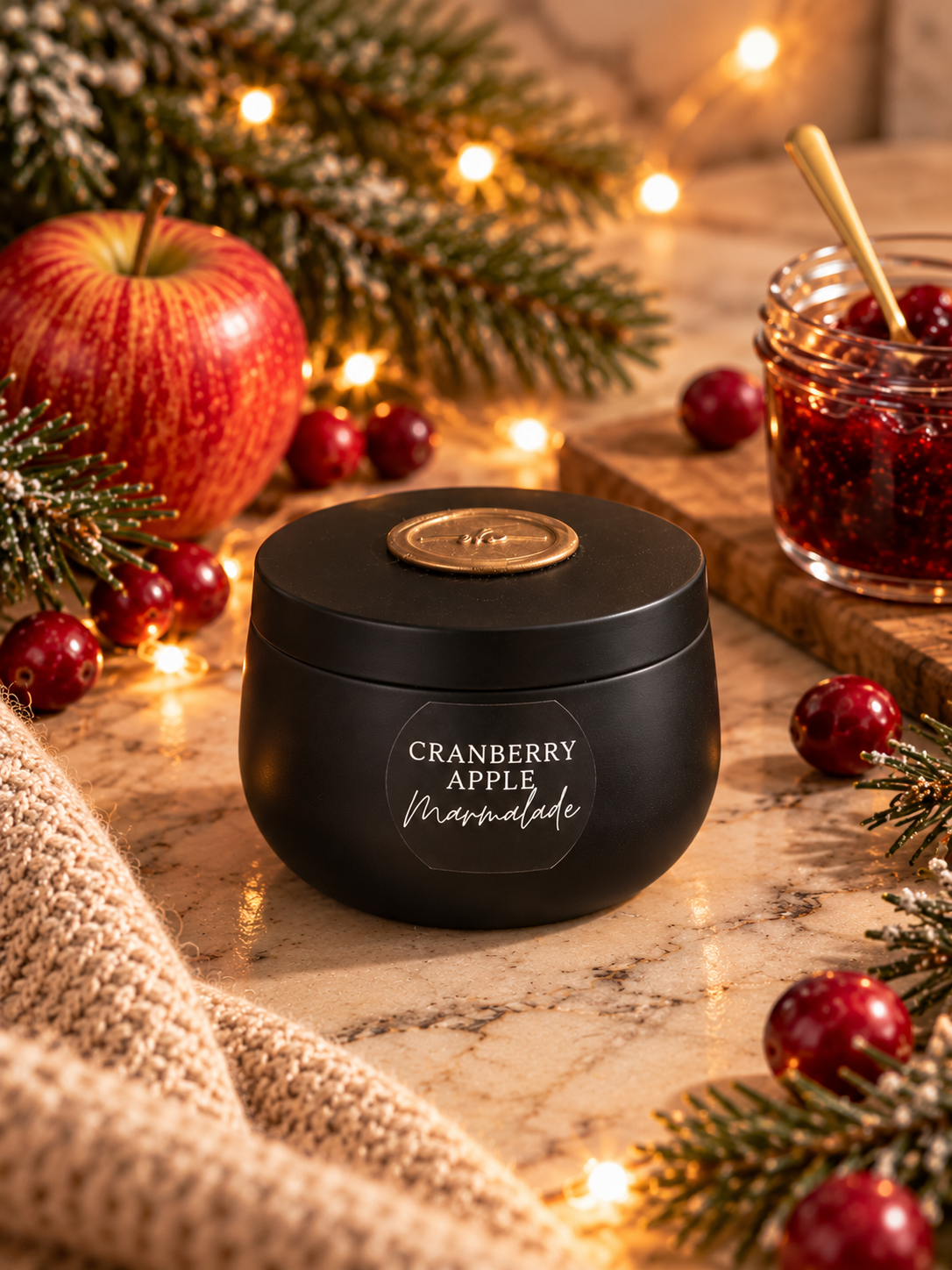 Cranberry Apple Marmalade - 4oz Black Tin Candle