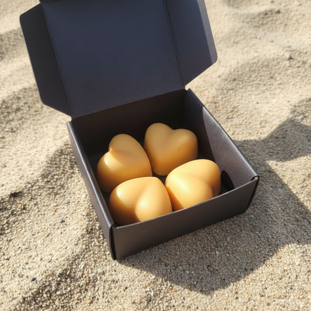 Smoked Oud hearts in black box with back flap