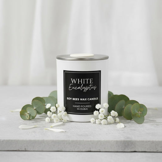White Eucalyptus - 8oz White Glass Candle
