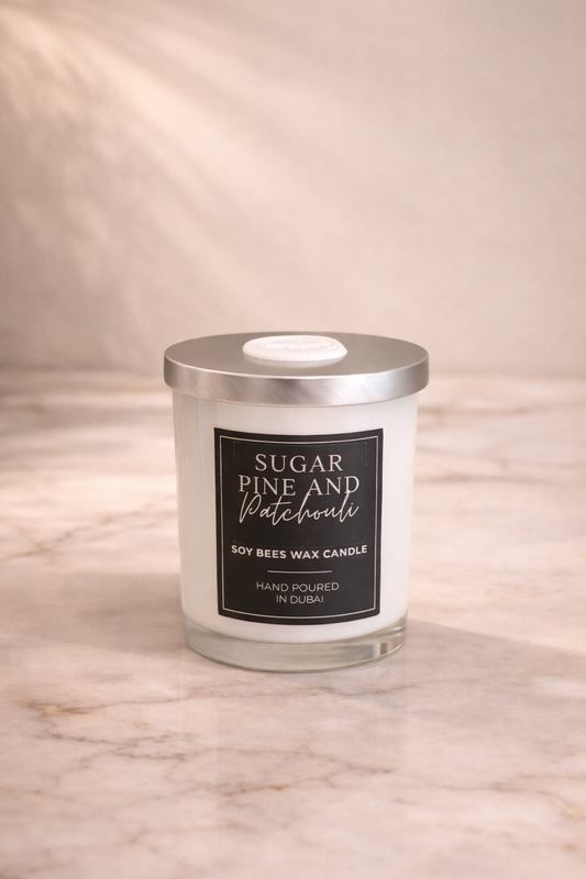 Sugar Pine and Patchouli - 8oz White Glass Candle