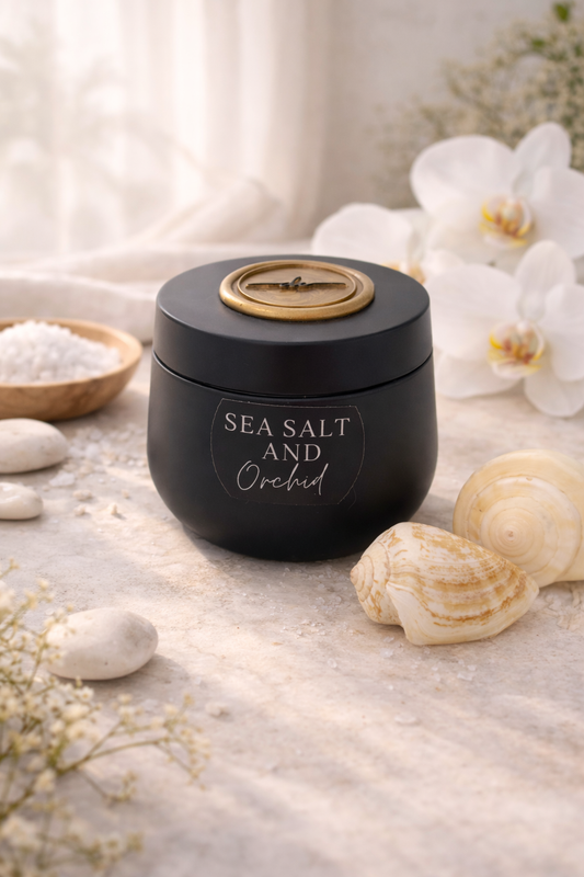 Sea Salt and Orchid - 4oz Black TIn Candle