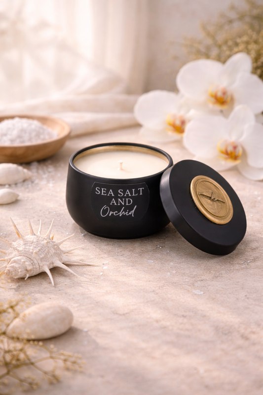 Sea Salt and Orchid - 7oz Black Tin Candle