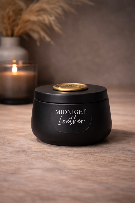 Midnight Leather - 7oz Black Tin Candle