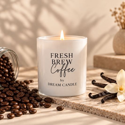 Fresh Brew Coffee - 8oz White Glass Candle