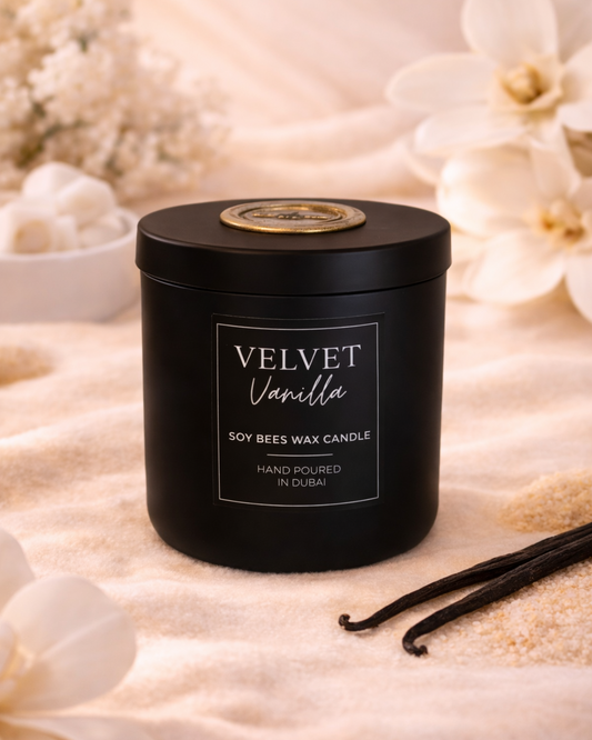 Velvet Vanilla - 8oz Black Glass Candle