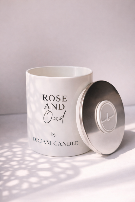 Rose and Oud - 8oz White Glass Candle