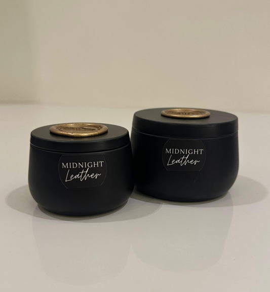 Midnight Leather - 4oz Black Tin Candle