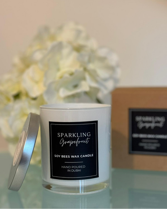 Sparkling Grapefruit - 8oz White Glass Candle