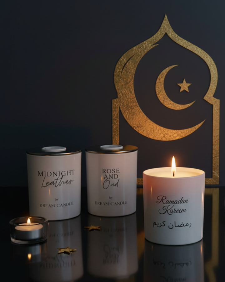 Ramadan White Glass Candle