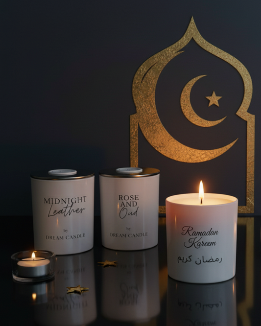 Ramadan White Glass Candle