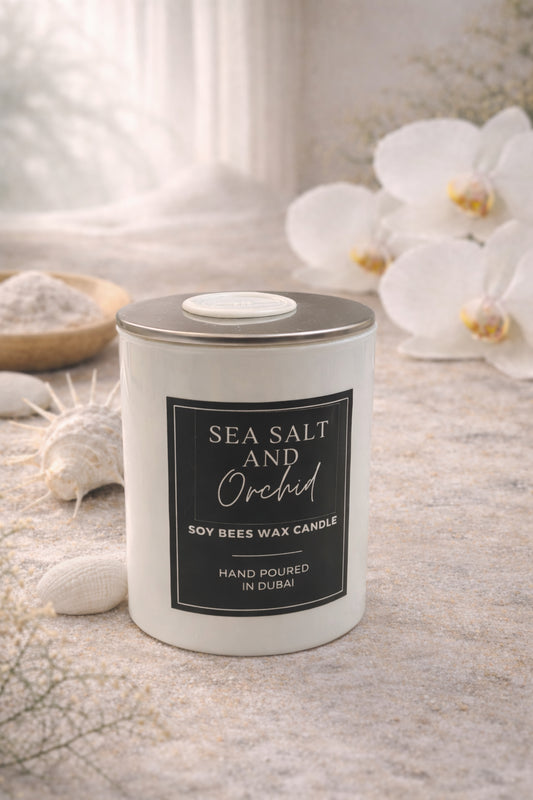 Sea Salt and Orchid - 8oz White Glass Candle