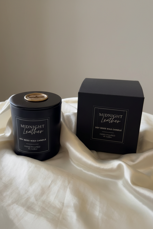 Midnight Leather Candle - 8oz Black Glass Candle