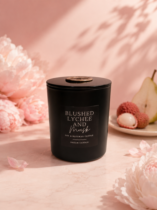 Blushed Lychee and Musk - 8oz Black Glass Candle
