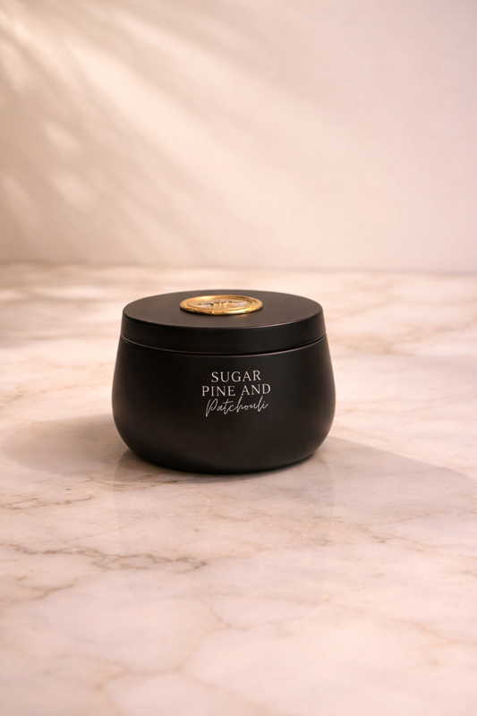 Sugar Pine and Patchouli - 7oz Black Tin Candle