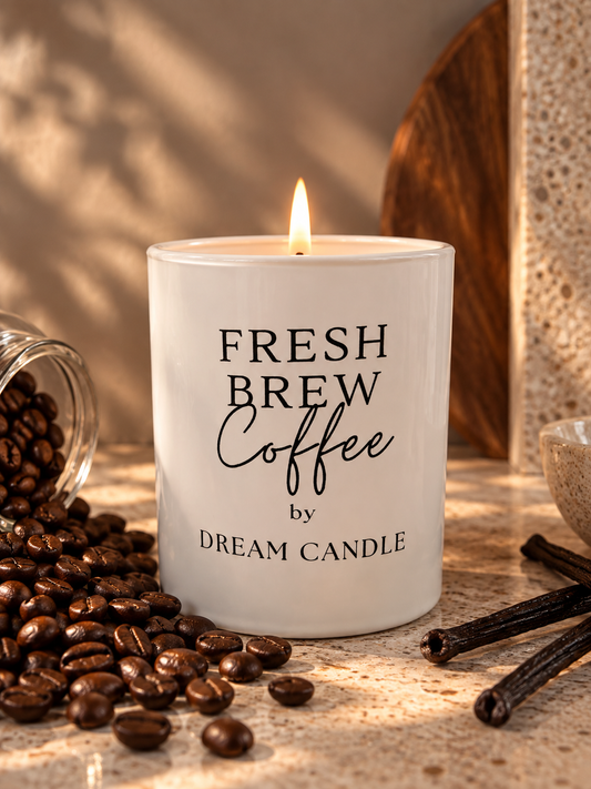 Fresh Brew Coffee - 8oz White Glass Candle
