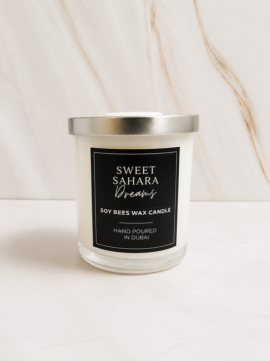 Beautifully Imperfect | Sweet Sahara Dreams – White Glass Candle