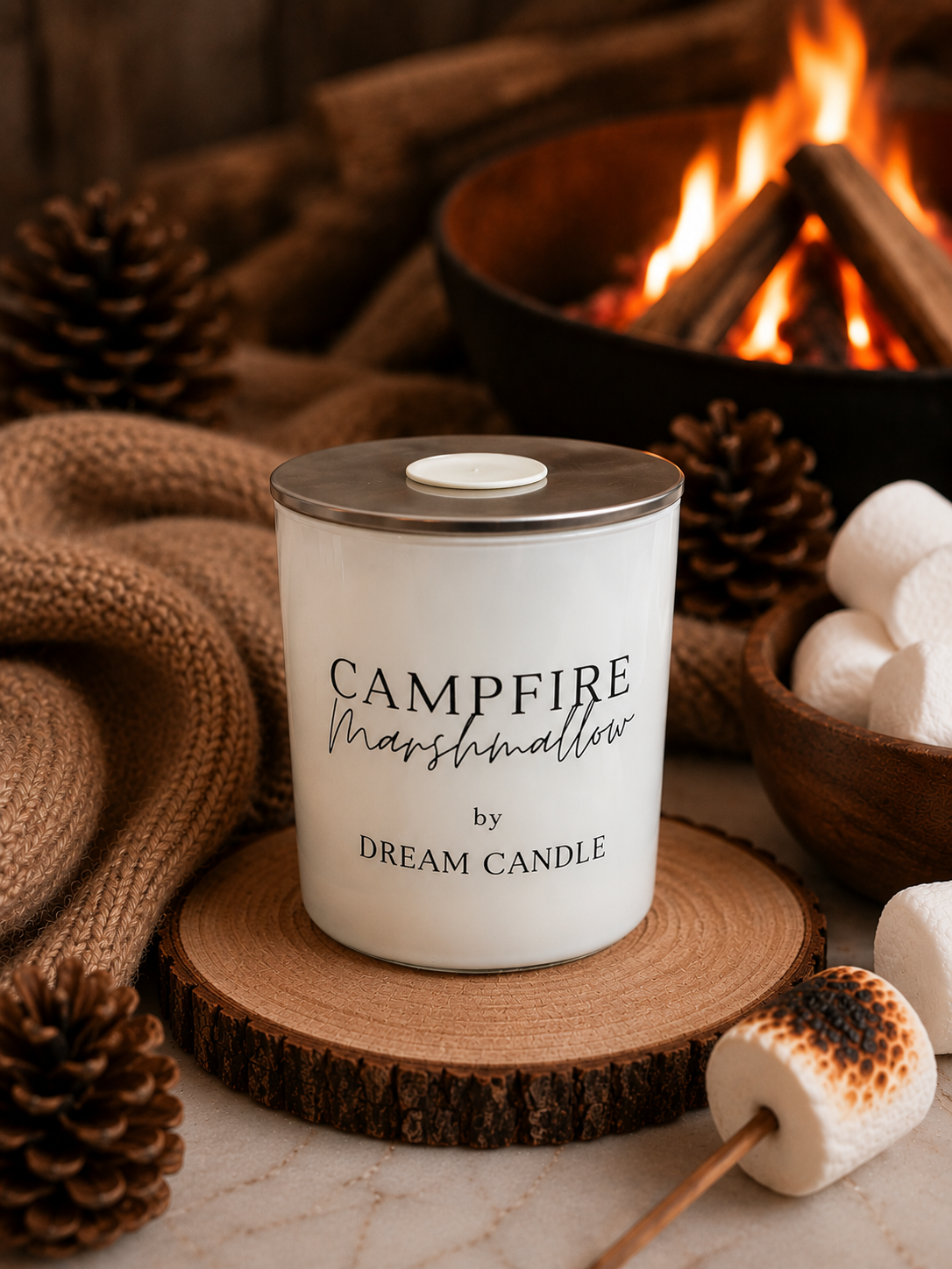 Campfire Marshmallow - 8oz White Glass Candle