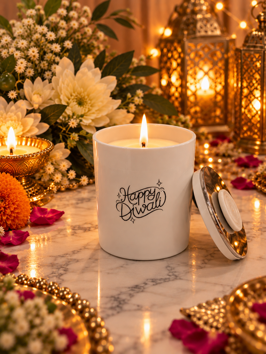 Diwali - White Glass Candle