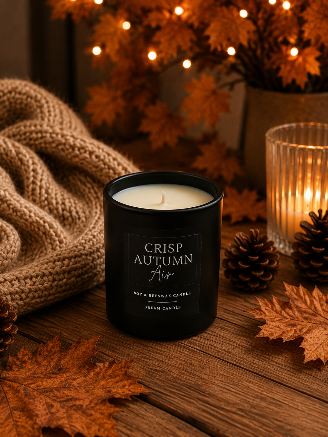 Crisp Autumn Air (my version of Sweater Weather) - 8oz Black Glass Candle