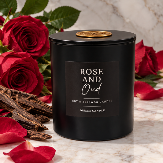 Rose and Oud Candle - 8oz Black Glass Candle