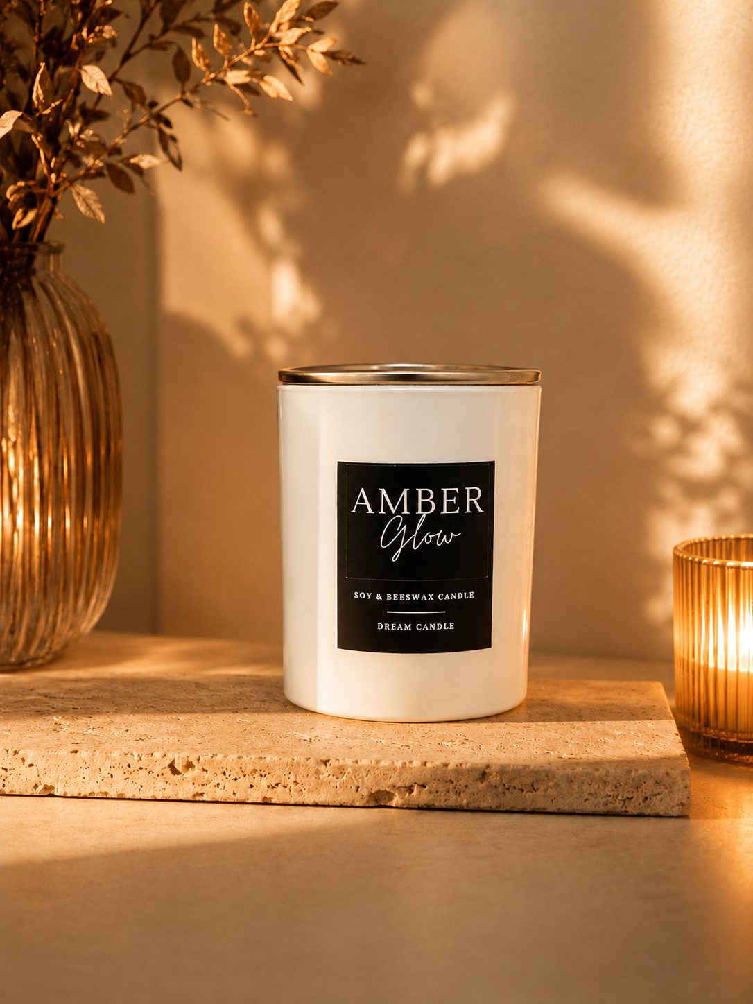 Amber Glow - 8oz White Glass Candle