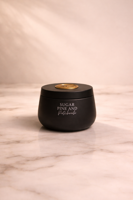 Sugar Pine and Patchouli - 4oz Black Tin Candle