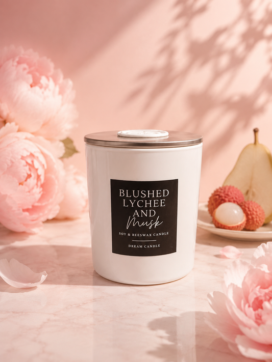 Blushed Lychee and Musk - 8oz White Glass Candle