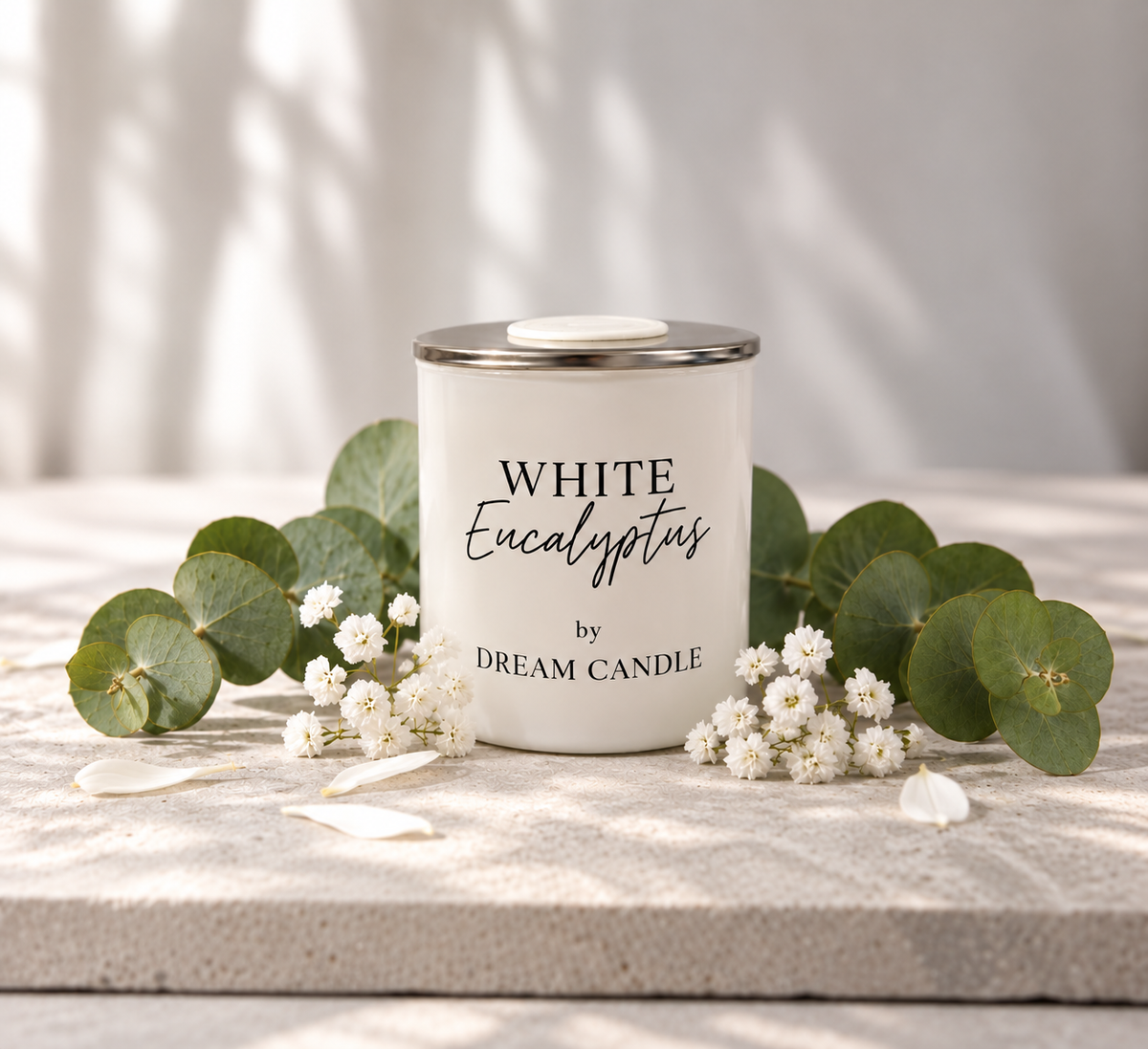 White Eucalyptus - 8oz White Glass Candle