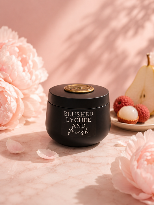 Blushed Lychee and Musk - 4oz Black Tin Candle