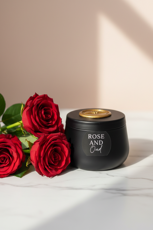 Rose and Oud - 4oz Black Tin Candle