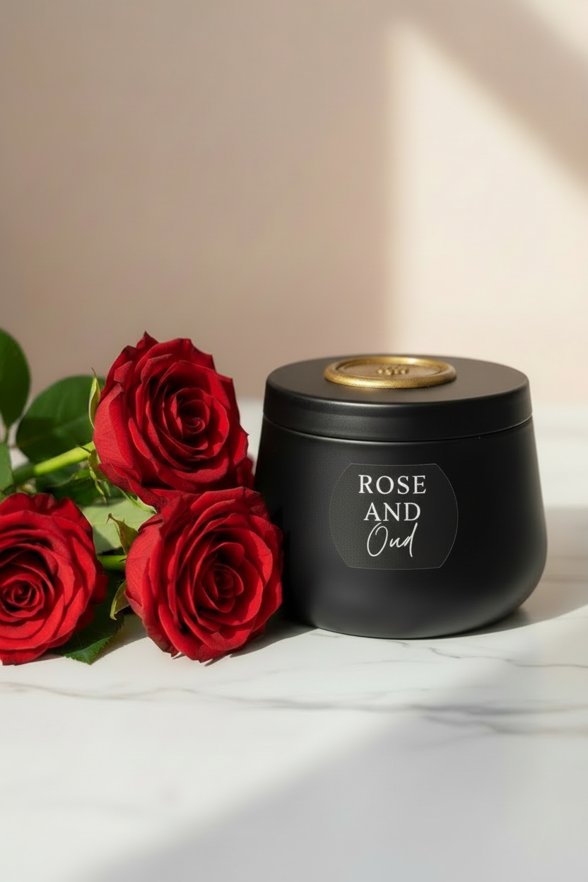 Rose and Oud - 7oz Black Tin Candle