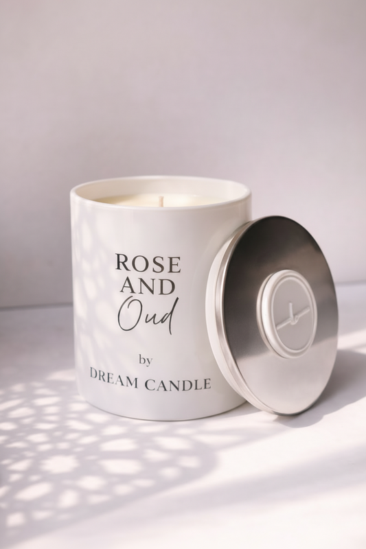 Rose and Oud - 8oz White Glass Candle