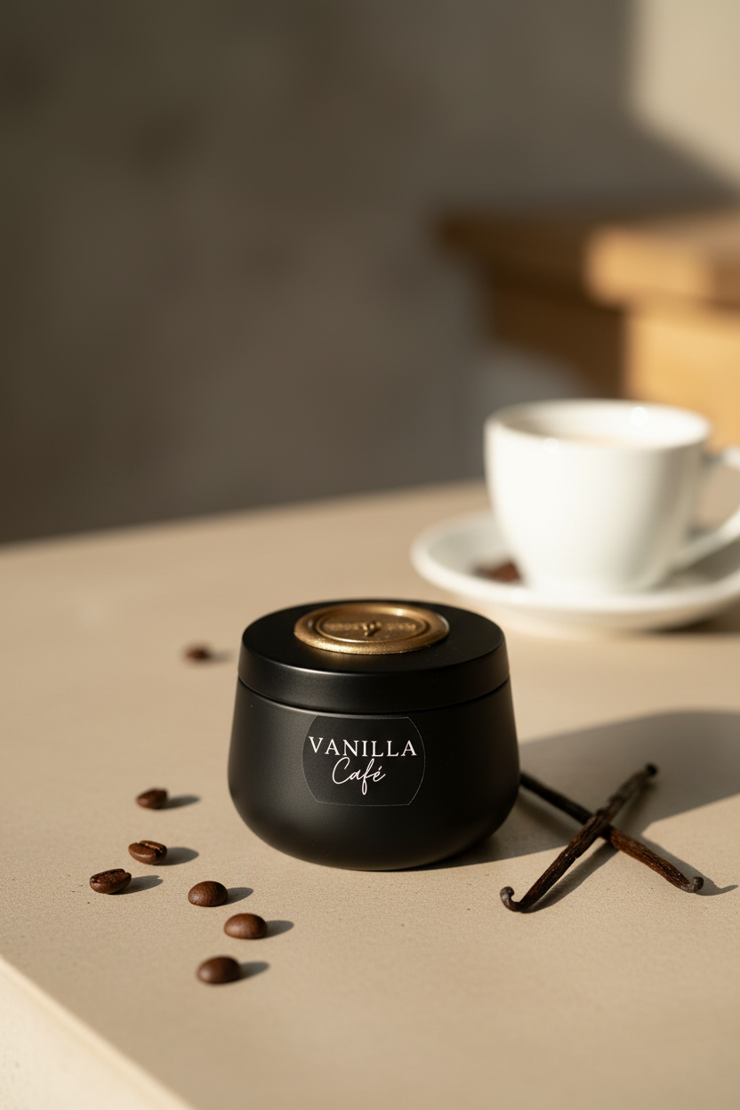 Vanilla Café - 4oz Black Tin Candles