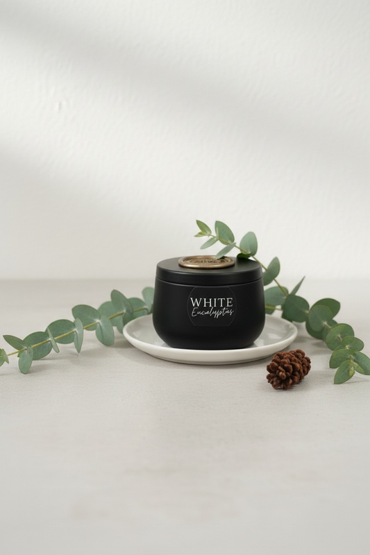 White Eucalyptus Candle Editorial Styling